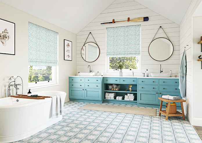 Fitzrovia Print, Horizon Blue - Motorised Roman Blind - Image 6